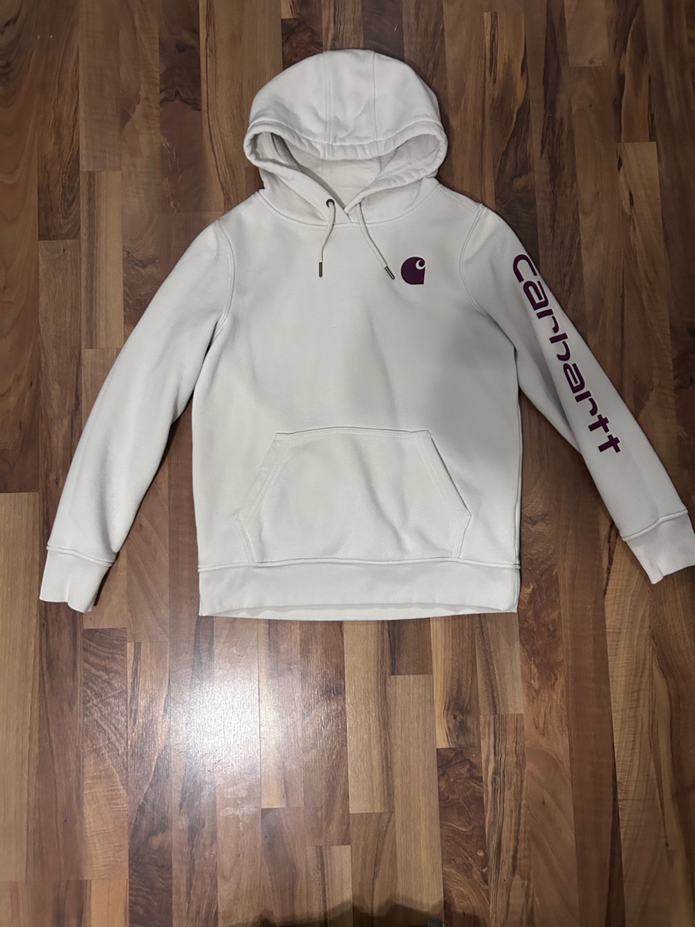 Carhartt Cream Hooded Sweatshirt with Plum Logo